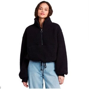 Billabong Time Off Faux Shearling Half Zip Pullover Black NWOT